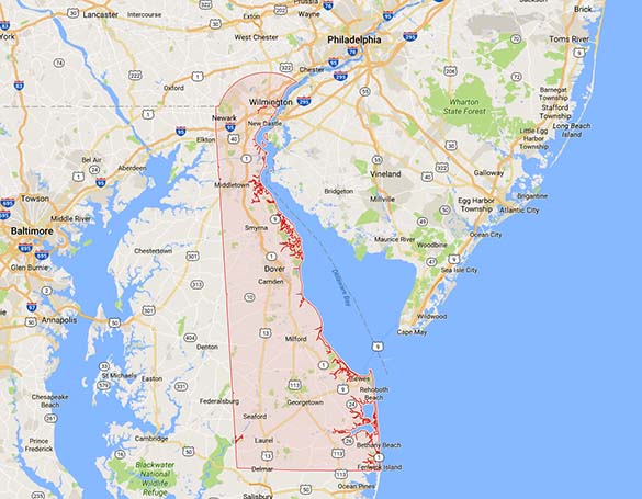 The object first looked like a plane as it moved over Dover, Delaware. (Credit: Google)