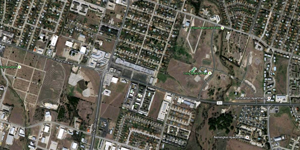 The witness first thought the object was a helicopter until driving closer toward it while driving along Rancier Avenue in Killeen, TX, near a park. (Credit: Google)