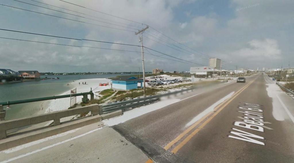 The object appeared to hover, but slowly pivoted to change to a more southern direction. Pictured: Gulf Shores, Alabama. (Credit: Google)