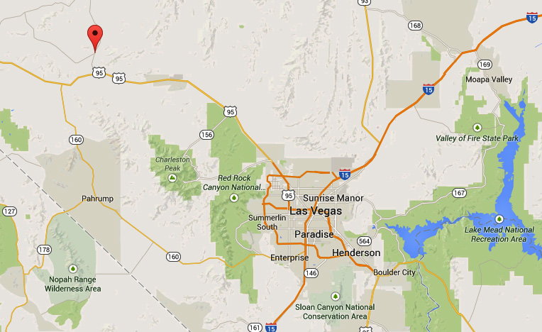 Mercury, NV, is about 70 miles northwest of Las Vegas. (Credit: Google)
