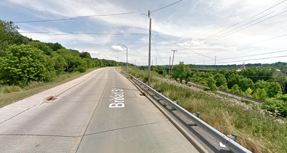 Two of the objects were described as being triangle-shaped. Pictured: Campbell, Ohio, along a stretch of roadway where the objects were seen. (Credit: Google)