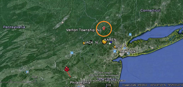 The sighting occurred in a camping area in Vernon, New Jersey, on September 15, 2014. (Credit: Google Maps)