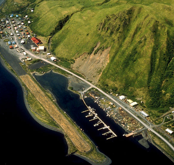 The witness first saw the object as three blinking lights and thought it might be a drone. Pictured: Old Harbor, Alaska. (Credit: Wikimedia Commons)