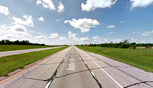 During the sighting, the object stopped and hovered. Pictured: Indian Nation Turnpike near Hugo, Oklahoma, pictured. (Credit: Google)
