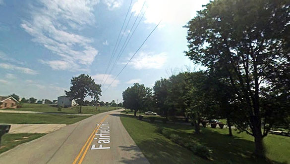 When the witness stepped outside, he saw the disc-shaped object hovering over a neighbor’s home. Pictured: Coxs Creek, KY. (Credit: Google)