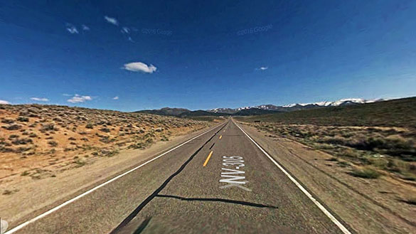 The object suddenly appeared to be larger and it began to rotate. Pictured: Near Austin, NV. (Credit: Google)