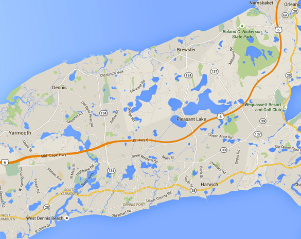 Long Island map depicting the Dennis area. (Credit: Google Maps)