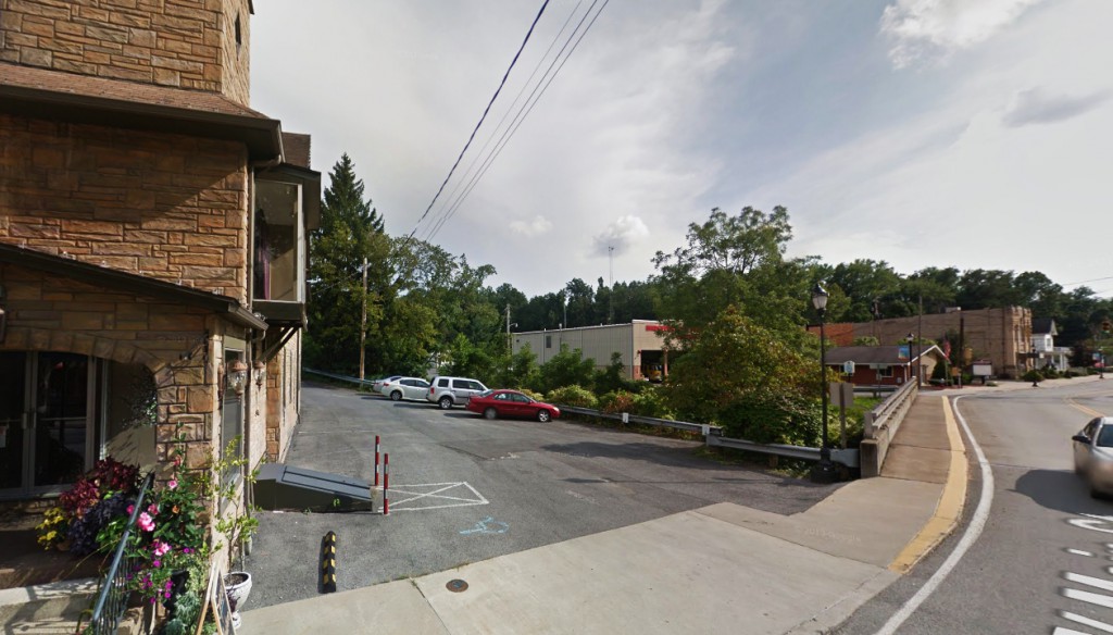 The witness was driving through downtown Grafton, West Virginia, between 8 and 9 p.m. on October 27, 2014, when the hovering object was first seen. Pictured: The Bridgeport Fire Department on the right side of this image. (Credit: Google)