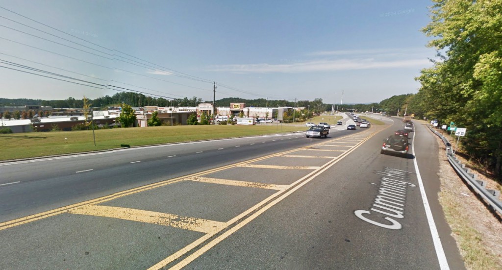 The witness said the object appeared to have no wings and it looked like two silver cigar shapes attached together by a smaller tubular connection. Pictured: Canton, Georgia. (Credit: Google)