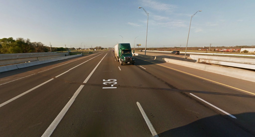 The witness said there was no discernible wings, tails, landing gear, propellers, jet engines, windows, or lights on the objects. Pictured: I-35 near Walburg, TX. (Credit: Google)