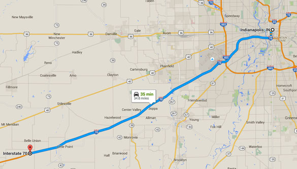 Greencastle is about 35 southwest of Indianapolis, IN. (Credit: Google Maps)