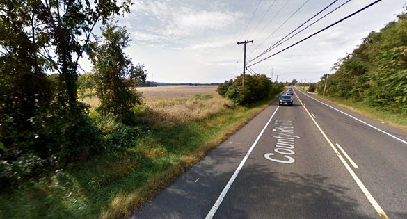The witness stopped when he realized the UFO was hovering just 40 feet away along a rural right, like the one pictured here, within five miles of Joint Base MDL. (Credit: Google)