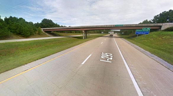 As object made a sharp turn and disappeared at the same time a vehicle passed her going the opposite direction. A stretch of I-295 in Petersburg, VA. (Credit: Google Maps)