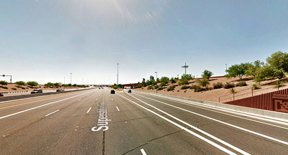 A spinning green light then appeared under the object. Pictured: I-60 at the Ellsworth ramp. Credit: Google)