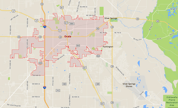 Ocala is about 80 miles northwest of Orlando. (Credit: Google)