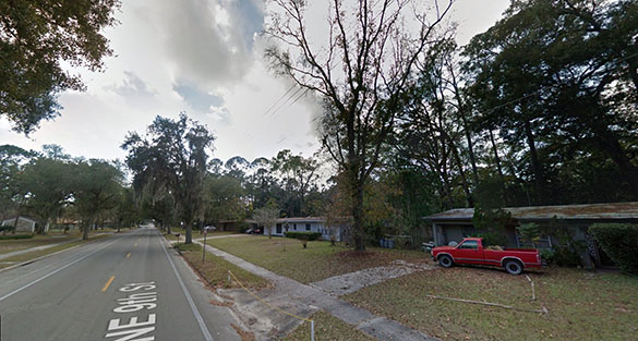 The low flying UFO quickly moved away until it was a tiny point in the sky. Pictured: Gainesville, FL. (Credit: Google)
