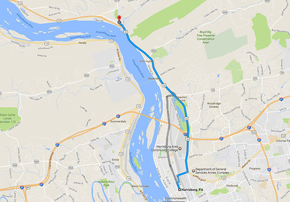 Dauphin, PA, is about 8 miles north of Harrisburg. (Credit: Google)