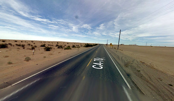 The object eventually vanished from view and the witness had an odd encounter with a man walking along the isolated roadway. Pictured: Imperial County, CA. (Credit: Google)