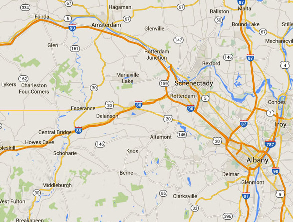 Howe Caverns is about 33 miles southwest of Schenectady, NY. (Credit: Google Maps)