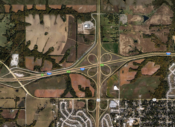 The object remained hovering until the witness reached the on-ramp for Route 435. (Credit: Google Maps)