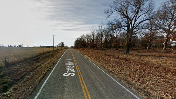 Several other cars drove along this stretch of Highway A near Long Lane, MO, on June 17, 2014, when the reporting witnesses say the object hovered just above the tree tops. (Credit: Google)