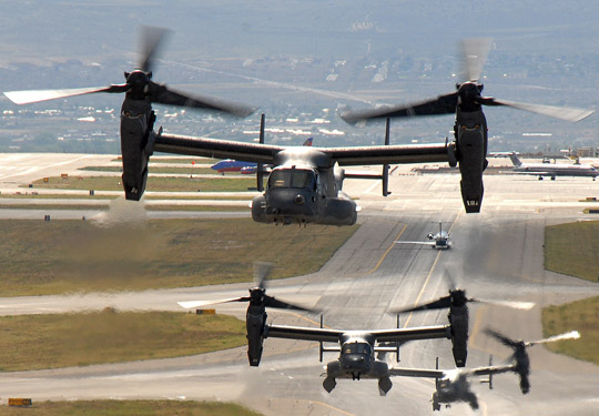 Ospreys taking off from Kirtland Air Force base (Credit: USAF).
