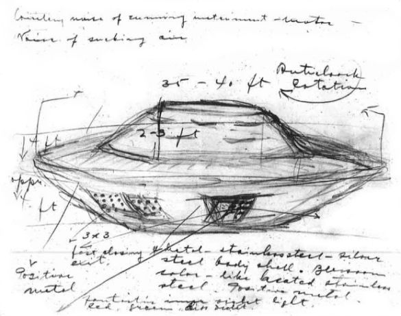 Stefan Michalak's sketch of the strange craft he encountered.