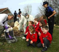 Students investigating the staged UFO crash (credit: Hampshire Chronicle)